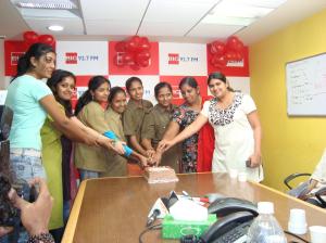 Women's Day celebrations at BIG FM office with lady bus conductors, taxi & auto drivers along with RJs Shruthi, Nethra & Rashmi