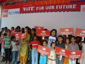 Guinness Record Holder Master Kishan with children promoting Voting for a better tomorrow